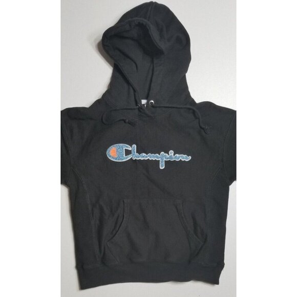 Champion Tops - Champion Big Logo Reverse Weave Black Hoodie Hooded Sweatshirt Women's Small